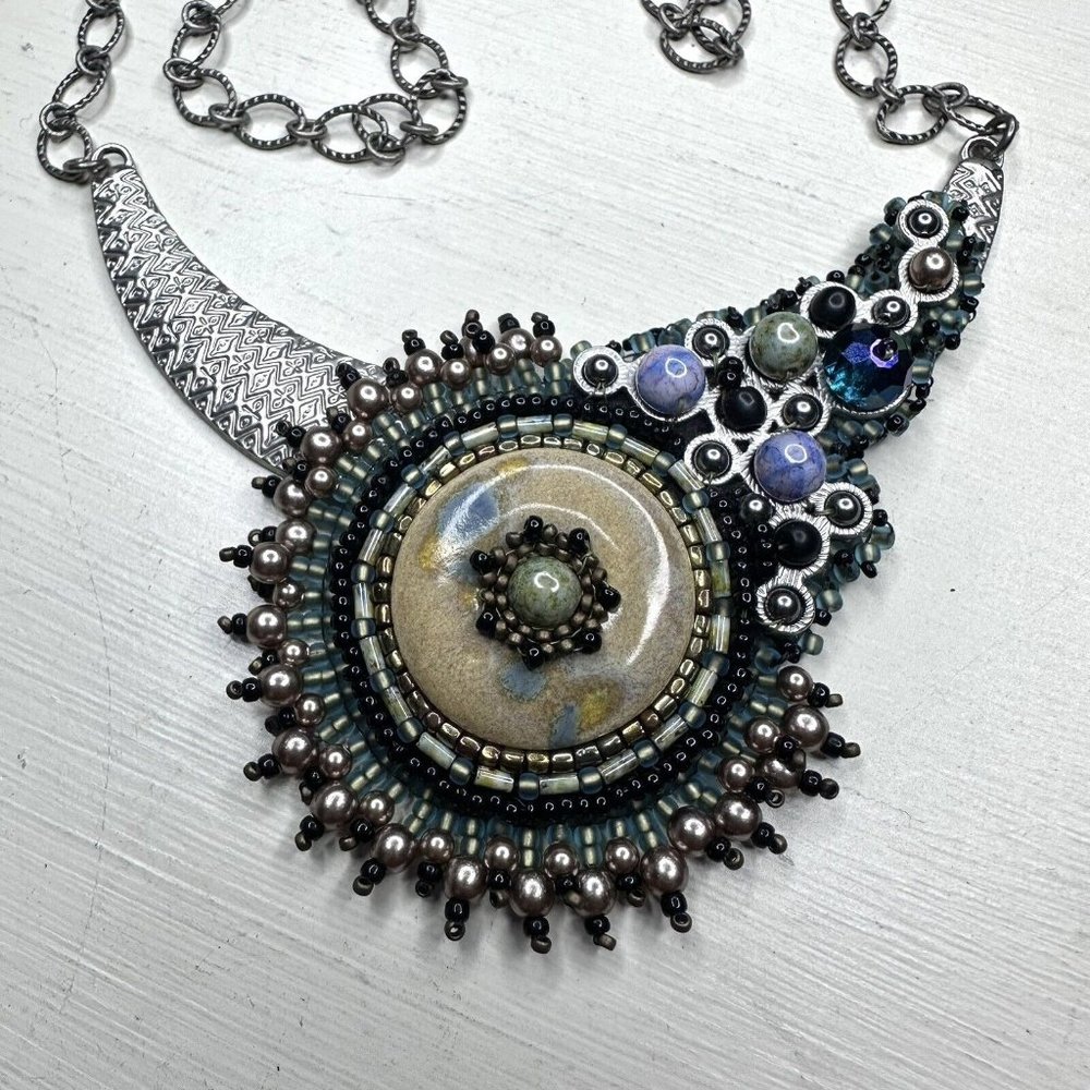 Bohemian Retro Style Handmade Necklace  Multicolor Silver Tone Chain